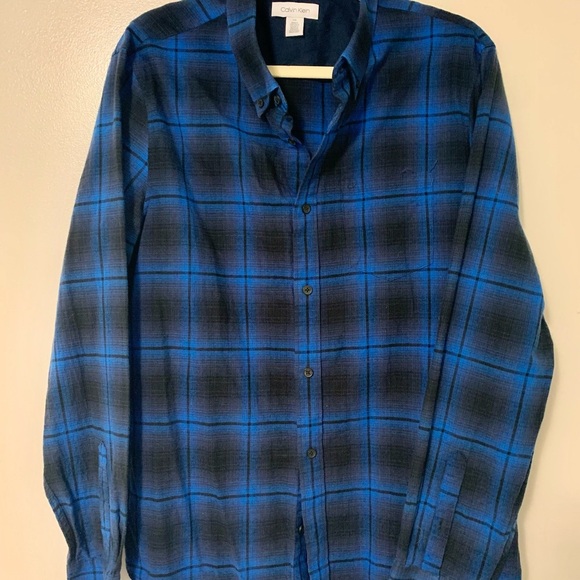 Calvin Klein Vibrant blue/black check lightweight flannel SZ L - Picture 4 of 8